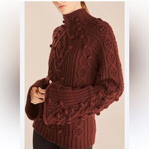 Rebecca Taylor Bauble Tneck Rich Mahogany Cable Knit Turtleneck Sweater